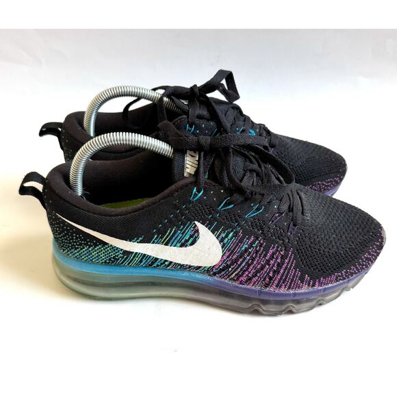 Nike Flyknit Air Max Running Walking Casual Sneaker Black Blue Purple Size 8.5 - Picture 3 of 8
